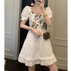 Floral Embroidered Puff-sleeve Blouse / A-line Dress