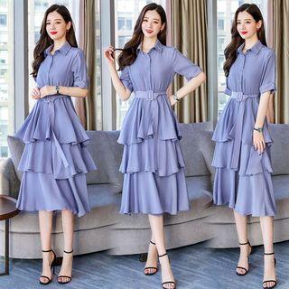 Short Sleeve Layered Shirtdress