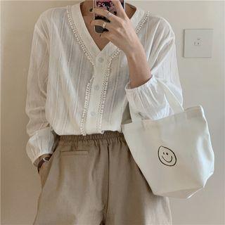 Lace Trim Buttoned Blouse White - One Size