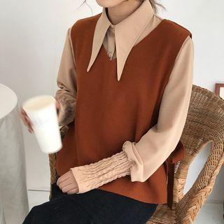 Set: Vest + Plain Blouse