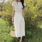 Cap-sleeve Elastic-waist Midi Dress White - One Size