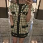 Tweed Contrast Trim Short-sleeve Button Jacket / Mini A-line Skirt