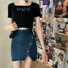 Butterfly Short-sleeve T-shirt / Denim Pencil Skirt