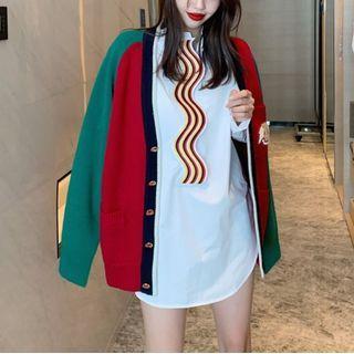 Long-sleeve Wavy Striped Blouse / Cardigan