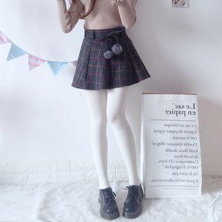 Pompom Plaid Mini A-line Skirt As Shown In Figure - One Size