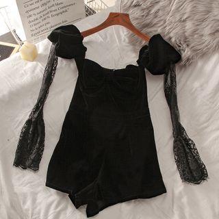 Long-sleeve Lace Trim Romper
