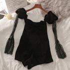 Long-sleeve Lace Trim Romper