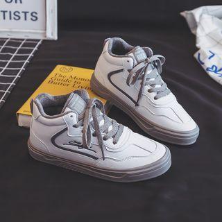 Embroidered Fleece-lined High-top Sneakers