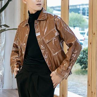Faux Leather Snap-buttoned Jacket