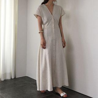 Short-sleeve A-line Maxi Shirt Dress
