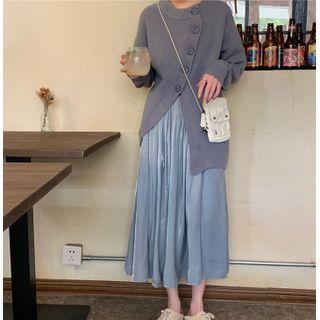 Button Sweater / Midi A-line Skirt