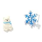 Asymmetrical Bear Snowflake Stud Earring 1 Pair - Silver Needle Earrings - Bear & Snowflake - White & Blue - One Size
