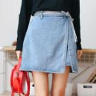 Tie-waist A-line Sheath Denim Skirt