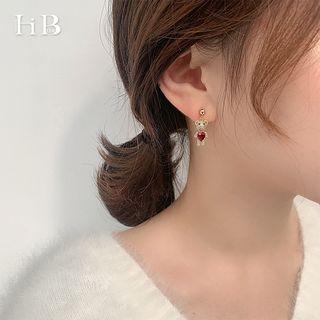 Rhinestone Bear Earring 1 Pair - S925 Sterling Silver Pin - As Shown In Figure - One Size
