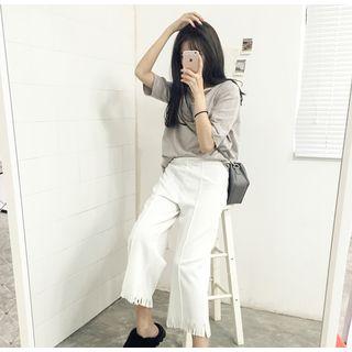 Elbow-sleeve Strapped T-shirt