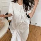 Puff-sleeve Mock Two-piece Lace Midi Dress