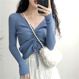 Drawstring V-neck Cropped Top