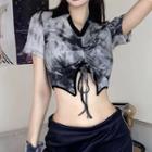 Short-sleeve Collar Tie Dye Cropped T-shirt