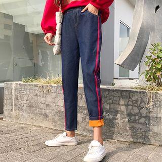Fleece-lined Straight-fit Cropped Jeans