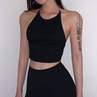 Chain Detail Cropped Halter Top