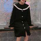 Long-sleeve Sailor Collar Midi Dress Black - One Size