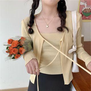 Long Sleeve V-neck Lace-up Knit Cardigan