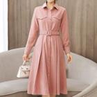 Long-sleeve A-line Midi Coatdress