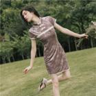 Short-sleeve Velvet Mini Qipao Dress