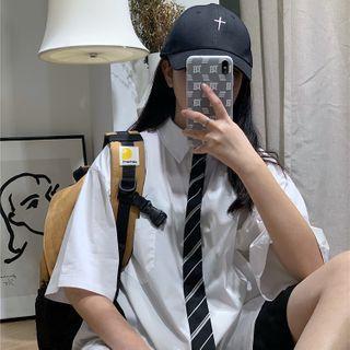 Tie-accent Short-sleeve Plain Shirt
