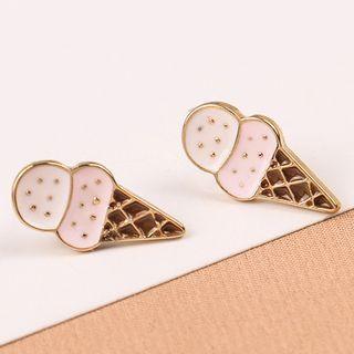 Ice Cream Alloy Brooch 1 Pair - Earring - White & Pink & Brown - One Size