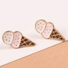 Ice Cream Alloy Brooch 1 Pair - Earring - White & Pink & Brown - One Size