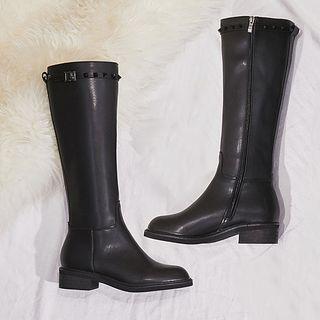Faux Leather Studded Knee-high Boots