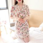Puff-sleeve Floral Wrap Dress