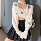 Butterfly Embroidered Cardigan / Cropped Camisole Top / Mini A-line Skirt