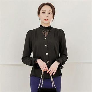 V-neck Button-trim Blouse