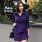 Corduroy Long-sleeve Sheath Dress