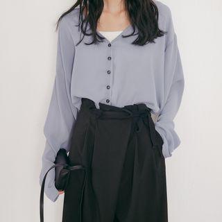 Buttoned V-neck Chiffon Blouse