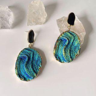 Disc Alloy Dangle Earring 1 Pair - C-710 - Black & Aqua Green - One Size
