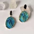 Disc Alloy Dangle Earring 1 Pair - C-710 - Black & Aqua Green - One Size