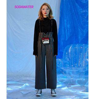 Wide-leg Checked Jumper Pants Black - One Size