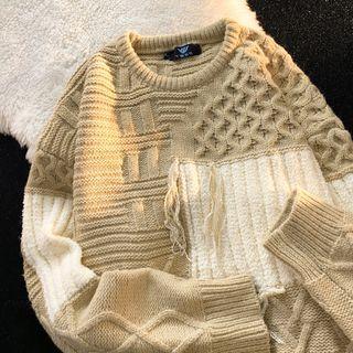 Paneled Fringed Sweater