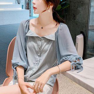 Chiffon Panel Elbow-sleeve Blouse