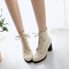 Block Heel Lace Up Ankle Boots