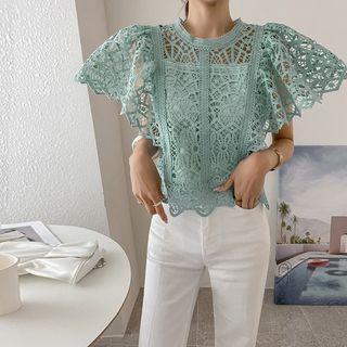 Flutter-sleeve Full-lace Blouse