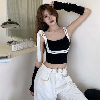 Bow Lettering Camisole Top Black - One Size