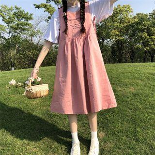 Plain Elbow-sleeve T-shirt / Embroidered Jumper Dress