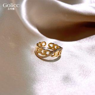 Rhinestone Alloy Chain Open Ring 1 Piece - As Shown In Figure - One Size