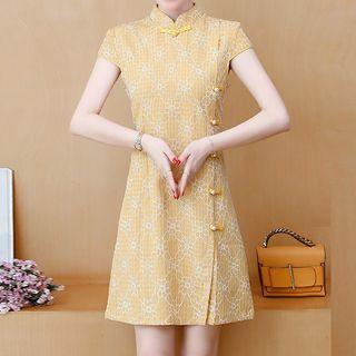 Short-sleeve Flower Print Mini A-line Qipao