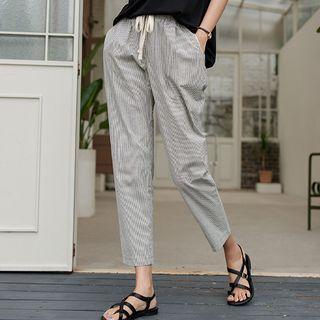 Check / Stripe Drawstring Baggy Pants