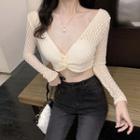 Long-sleeve V-neck Lace Cropped Top